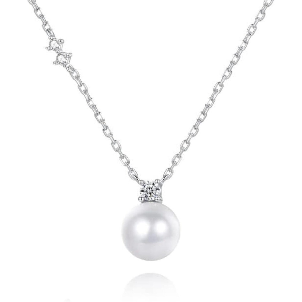 Royal Luxury 14K White Gold Pearl Moissanite Pendant Necklace‎ 18in Women Gift